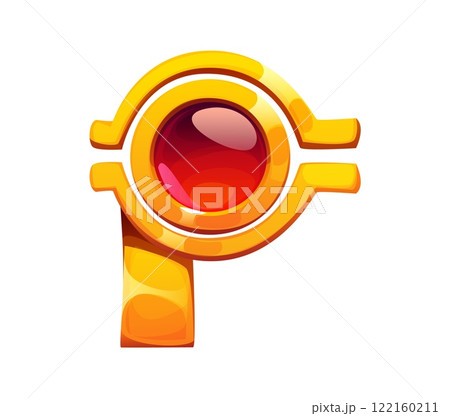 Cartoon Egyptian font golden jewelry P letter. Ancient mythology font typeset symbol, egypt history vector game English ABC element or Africa pharaoh latin alphabet P letter with ruby gem stone 122160211