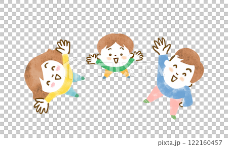 Illustration of a family of three looking up with smiles Illustration of a family of three looking up with smiles 122160457