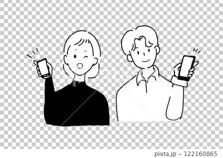 スマートフォンを持つ夫婦 122160865