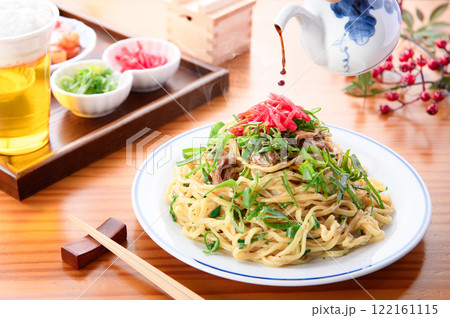 ネギ塩焼きそば 醤油味 ( 葱を無駄にしないアイデアやきそば ) ネギ塩焼きそば 醤油味 ( 葱を無駄にしないアイデアやきそば ) 122161115