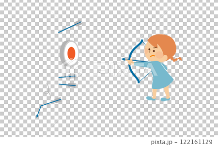 Illustration of a child aiming at a target with a bow and arrow Illustration of a child aiming at a target with a bow and arrow 122161129