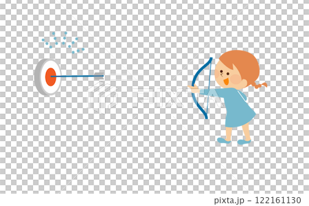 Illustration of a child aiming at a target with a bow and arrow Illustration of a child aiming at a target with a bow and arrow 122161130
