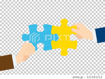 商業中協作和團隊合作的圖像說明：拿著拼圖的人 122161212