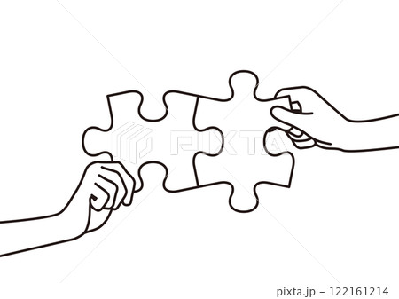 コラボレーションやチームワークのイメージイラスト パズルを持つ人 線画 コラボレーションやチームワークのイメージイラスト パズルを持つ人 線画 122161214