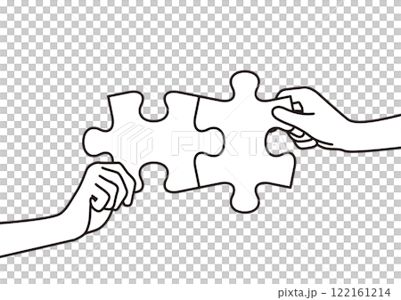 コラボレーションやチームワークのイメージイラスト パズルを持つ人 線画 コラボレーションやチームワークのイメージイラスト パズルを持つ人 線画 122161214