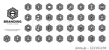 Line technology hexagon letter A to Z logo set 122161236