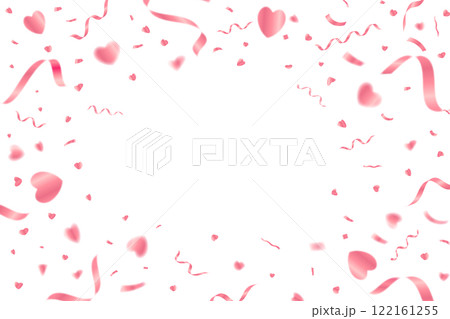 ピンクのハートの紙吹雪のベクターイラスト ピンク色のハート紙吹雪のフレーム 122161255