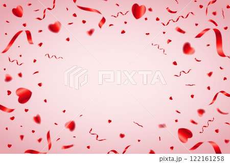 赤のハートの紙吹雪のベクターイラスト 赤色のハート紙吹雪のフレーム背景 122161258