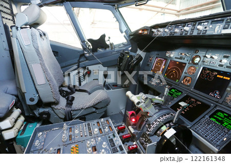 Inside the cockpit of a passenger airplane Inside the cockpit of a passenger airplane 122161348