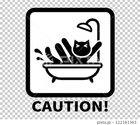 Cat about to drown in the bath - Caution icon Cat about to drown in the bath - Caution icon 122161363