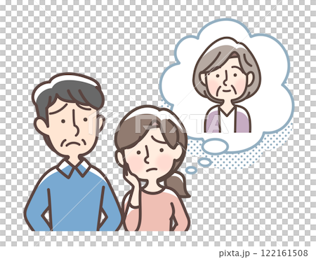 一個男人和一個女人擔心他們的祖母 122161508