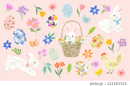手描きでかわいいイースター用ベクターイラストセット。 122161523