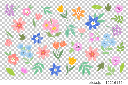 手描きでオシャレな春の草花のベクターイラストセット 122161524