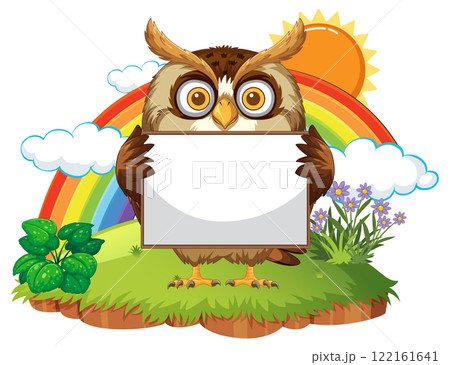 Owl Holding Sign with Rainbow Background 122161641