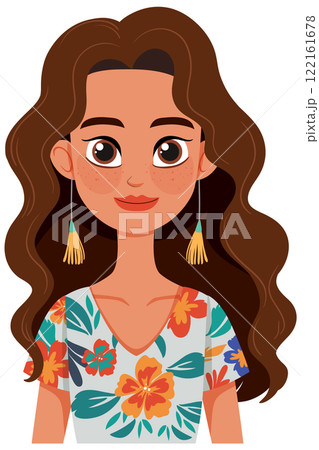 Smiling Woman with Floral Dress Smiling Woman with Floral Dress 122161678