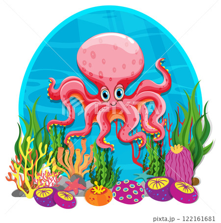 Colorful Octopus in Vibrant Coral Reef Colorful Octopus in Vibrant Coral Reef 122161681