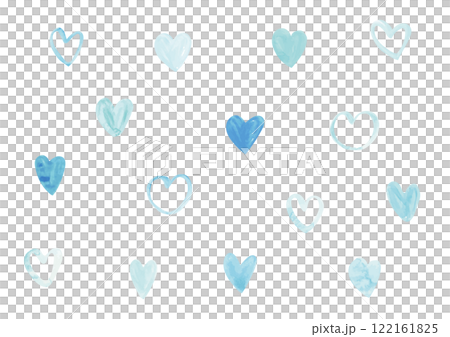 Watercolor heart handwritten simple blue light blue set 122161825