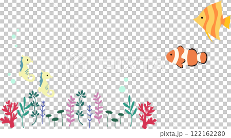 シンプルかわいい海のフレーム背景イラスト素材 シンプルかわいい海のフレーム背景イラスト素材 122162280