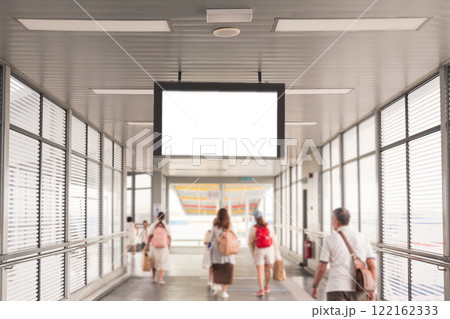Blank advertising billboard at airport,mockup poster media template ads display	 122162333