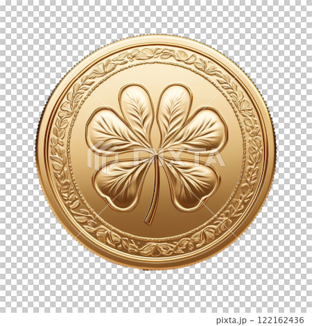 Minimalist Golden Coin with Clean Bold Outline and Floral Motif 122162436