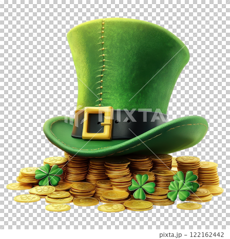 Classic Leprechaun Hat Surrounded by Gold Coins and Clovers for St  Patrick s Day 122162442
