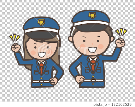 一位積極進取的男女保安的上半身插圖，擺出勇敢的姿勢 122162529