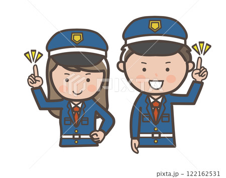 ポイントを説明をする男女警備員の上半身イラスト 122162531