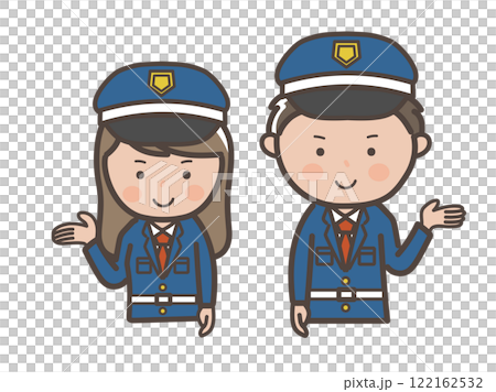男女保安人員進行指導和解釋的上半身插圖 122162532