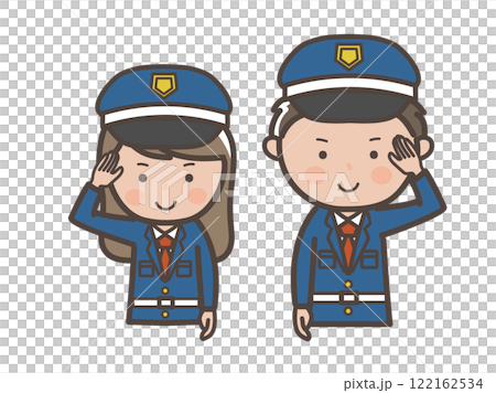 男女保全做敬禮姿勢的上半身插圖 122162534