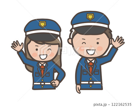 元気に挨拶をする男女警備員の上半身イラスト 122162535