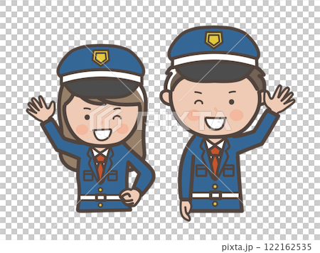元気に挨拶をする男女警備員の上半身イラスト 122162535