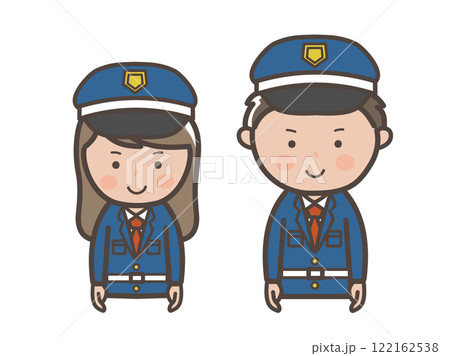 笑顔で正面を向く男女警備員の上半身イラスト 笑顔で正面を向く男女警備員の上半身イラスト 122162538