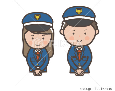 接客ポーズで挨拶する男女警備員の上半身イラスト 122162540