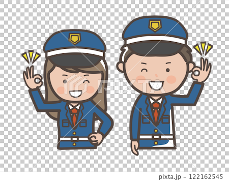 男性和女性保安的上半身插圖給出了理解的好跡象 122162545
