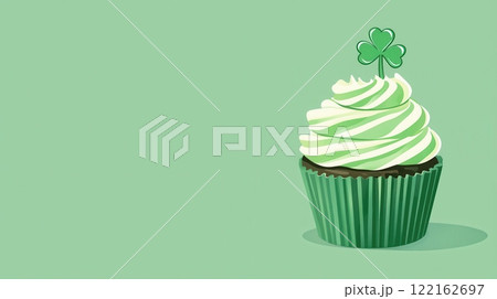 Minimalist Green Cupcake with Shamrock Topping for St Patrick s Day Minimalist Green Cupcake with Shamrock Topping for St Patrick s Day 122162697