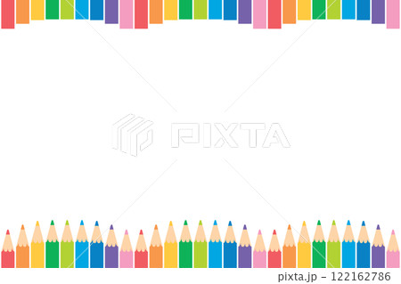 カラフルな色鉛筆のフレームイラスト 122162786