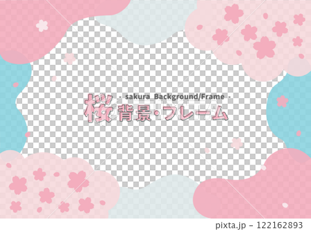 櫻花框/背景插畫設計粉紅藍色01 122162893