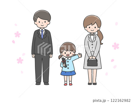 卒園式の女の子と両親 卒園式の女の子と両親 122162982