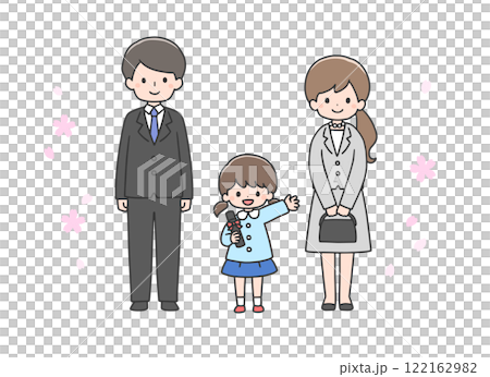 卒園式の女の子と両親 卒園式の女の子と両親 122162982