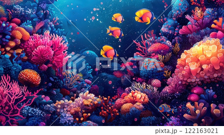 Captivating Coral Reef Underwater Scene with Vibrant Marine Life 122163021