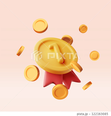 3d golden medal with gold coins 122163085