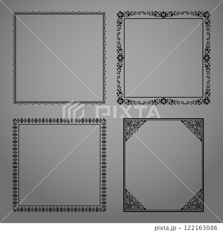 Set of decorative frames Elegant vector element for design in Eastern style, place for text. Floral black and gray borders. Lace illustration for invitations and greeting cards 122163086