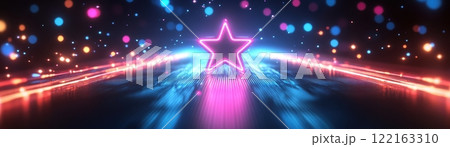 Mesmerizing Neon Star Shaped Bokeh Glowing in Vibrant Colorful Background Mesmerizing Neon Star Shaped Bokeh Glowing in Vibrant Colorful Background 122163310