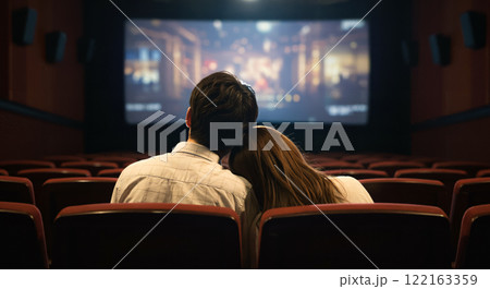 映画館で良い雰囲気になる若いカップル 122163359