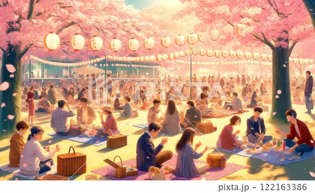 友人と集まりお花見を楽しむのイラスト素材 [122163386] - PIXTA