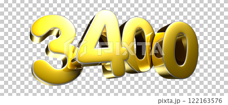 Golden number 3400 3D illustration 122163576