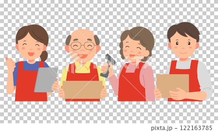 Smiling people of all ages and genders working at a logistics center 122163785