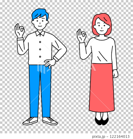 一組休閒男女給出 OK 手勢（全身） 122164013