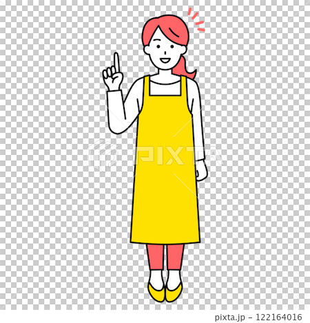 A woman in an apron coming up with an idea (full body) 122164016