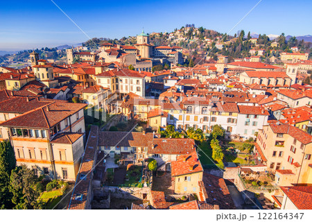 Bergamo, Italy. Aerial view of Bergamo Citta Alta beautiful historical town in Lombardy 122164347